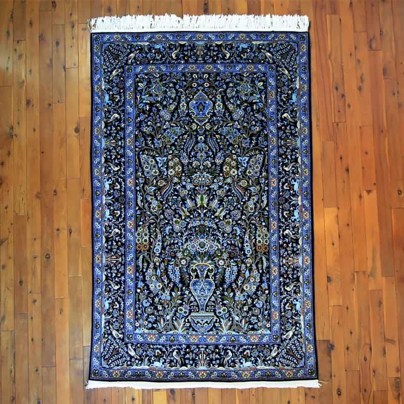 イラン ペルシャ絨毯 ウール絨毯シルク混 135×217cm ヴィンテージラグ