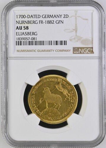 ドイツ ニュルンベルク 1700年 ラムダカット 2ダカット 金貨 NGC AU58
