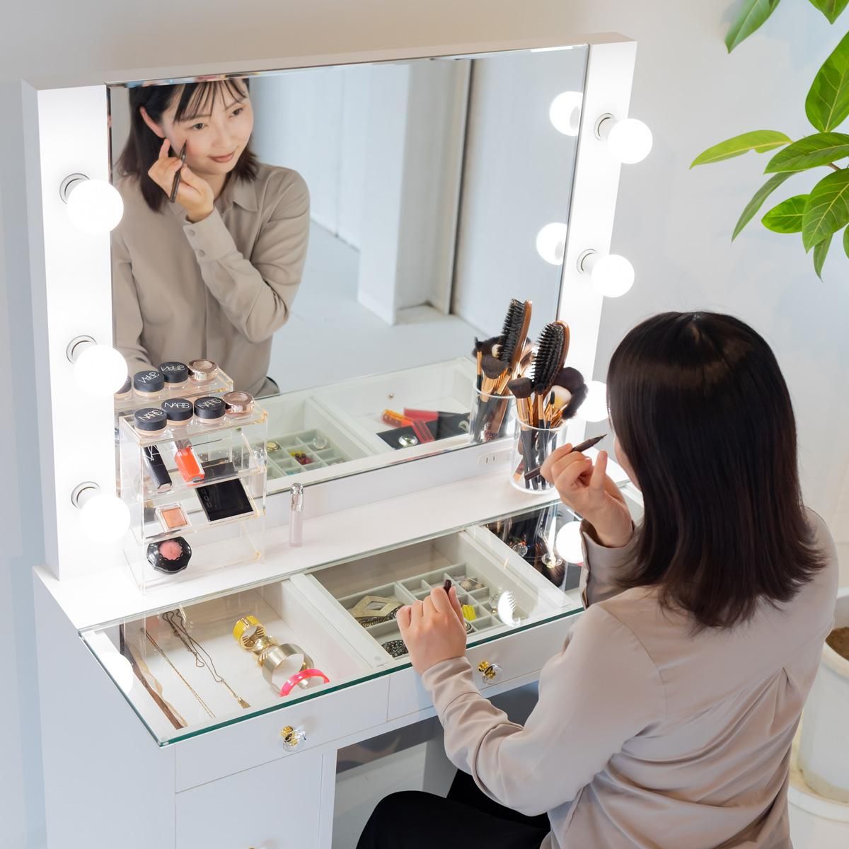 ドレッサーガラストップ カンタービレ女優ミラー（パールホワイト