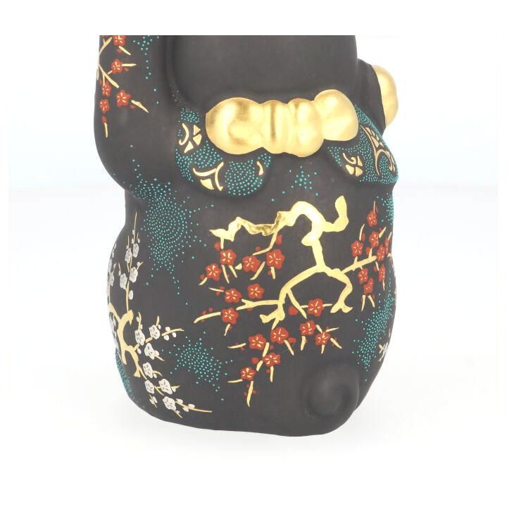 招き猫 白金盛紅白梅図青粒/仲田錦玉 （立札・台付・桐箱入)