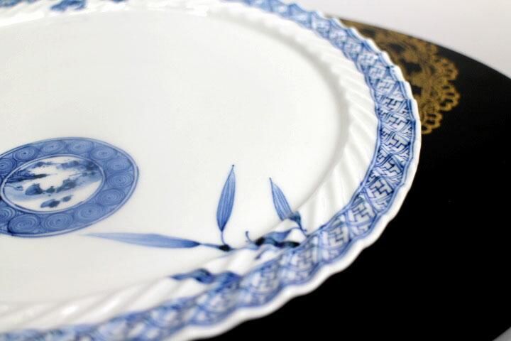 宮内庁御用窯】8.5号皿 青華双輪文/山本長左