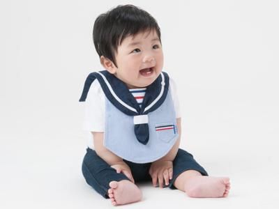 bib-bab マリンスタイ（ストライプ青 紺襟） ｜出産祝い｜プレゼント