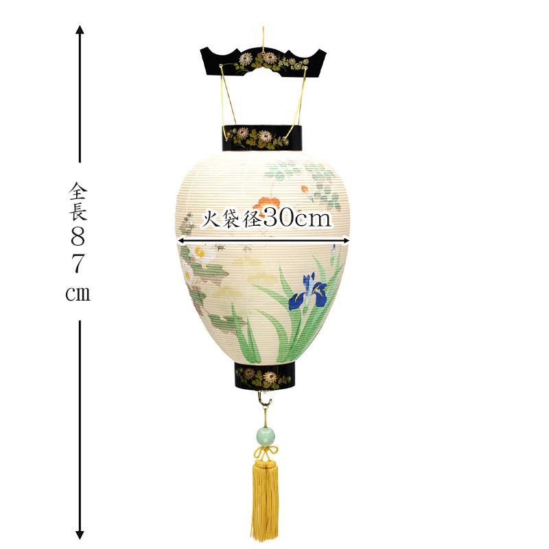 全宗派】 下げ提灯 岐阜提灯 絹二重張り 杜若に芙蓉 御所献上（LED