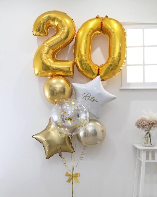 バルーン】66cm ナンバーブーケ ゴールド(2ケタ)(名入れ・文字入り