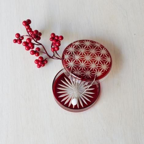 江戸切子シャーレ-切匣- 麻の葉紋・赤 - 明治三十二年創業のガラス食器