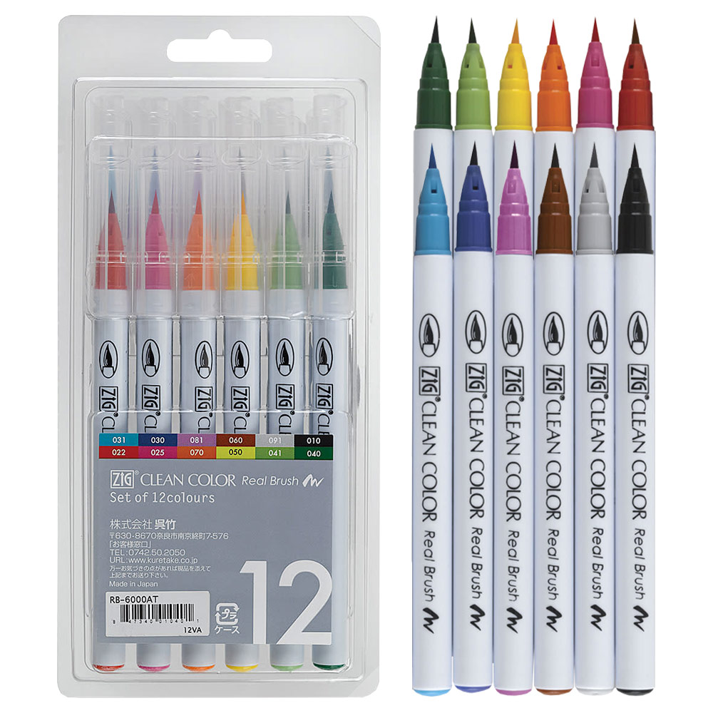 Departments - Zig Clean Color Real Brush Pen 12 Set Basic Colors