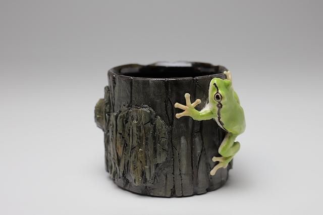 腰越祐貴 「 アマガエルと樹皮のようなぐい呑 」 酒器 - レトロ