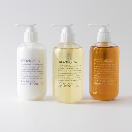 プロバンシア」シャワージェル、ヘアシャンプー、ヘアコンディショナー