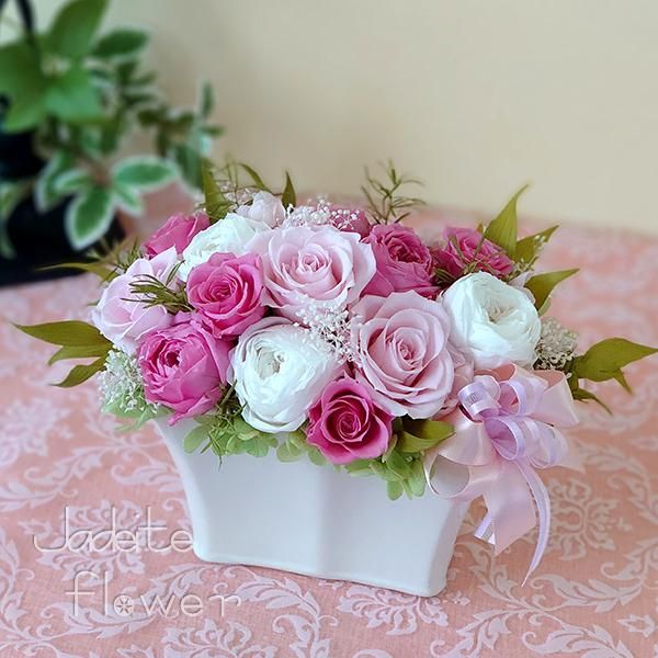 プリザーブドフラワーキャスケードブーケ（ホワイトパール）【ジェイ