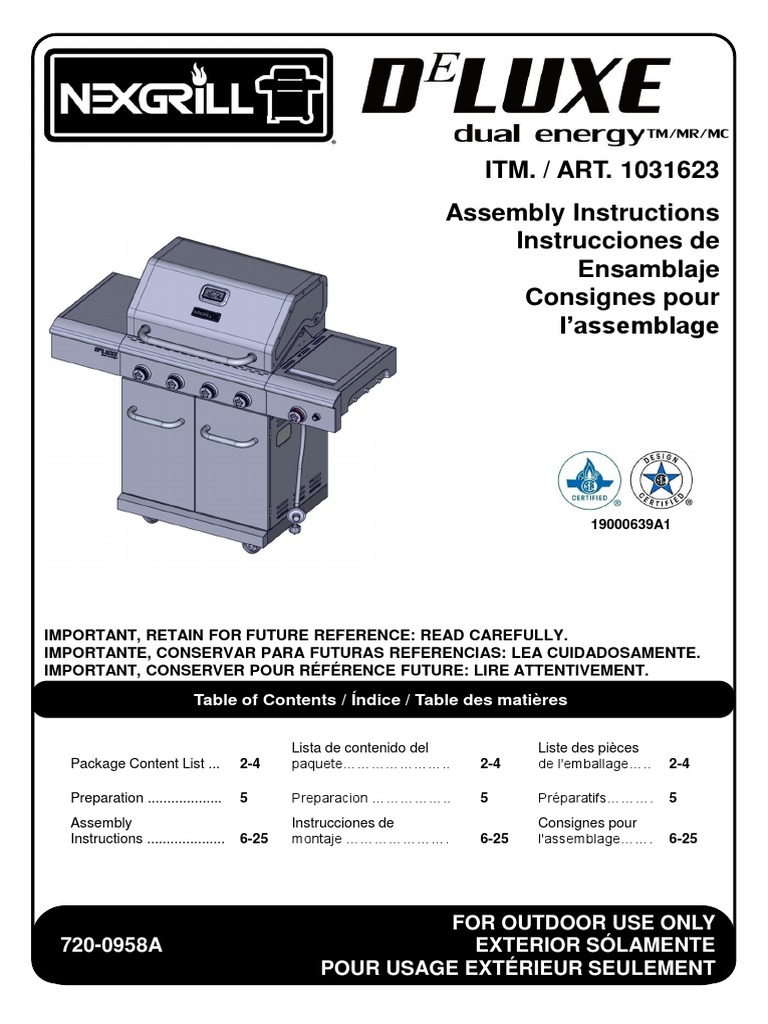 Assembly Manual - Nexgrill 5-Burner Gas Grill - 720-0958A | PDF
