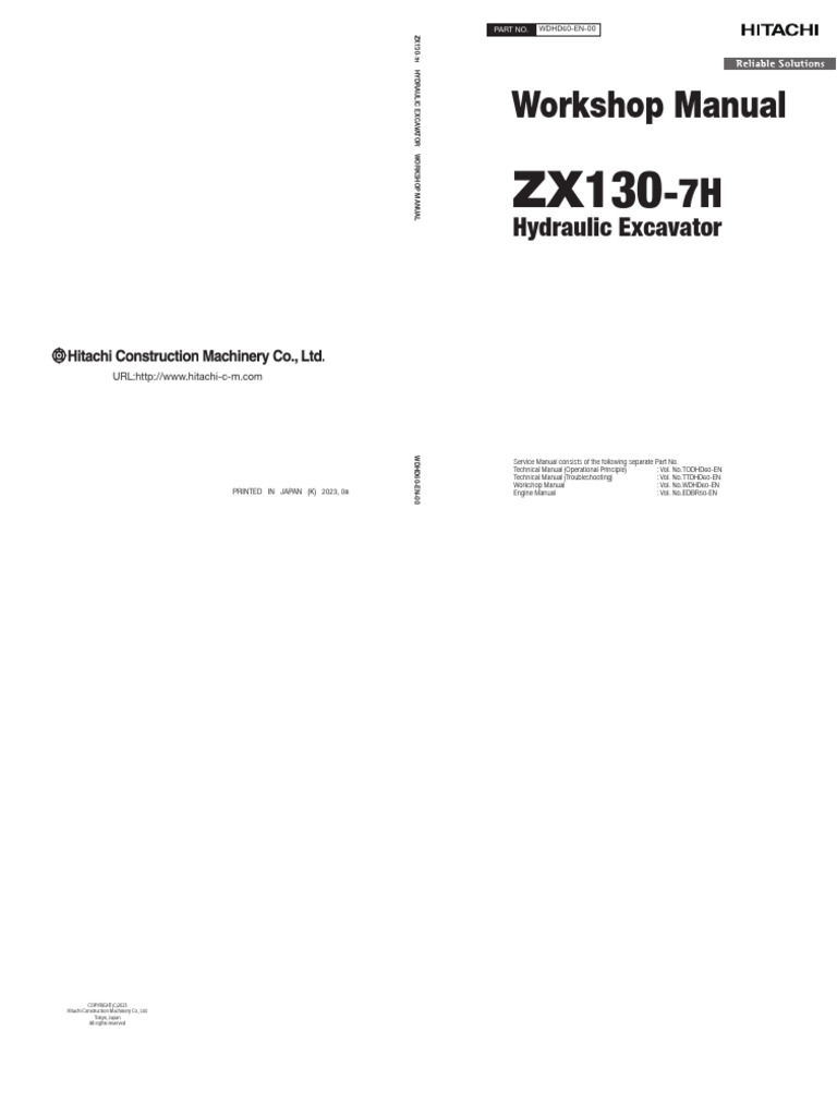 Hitachi Excavator ZX130-7H Workshop Manual WDHD60-En-00 | PDF