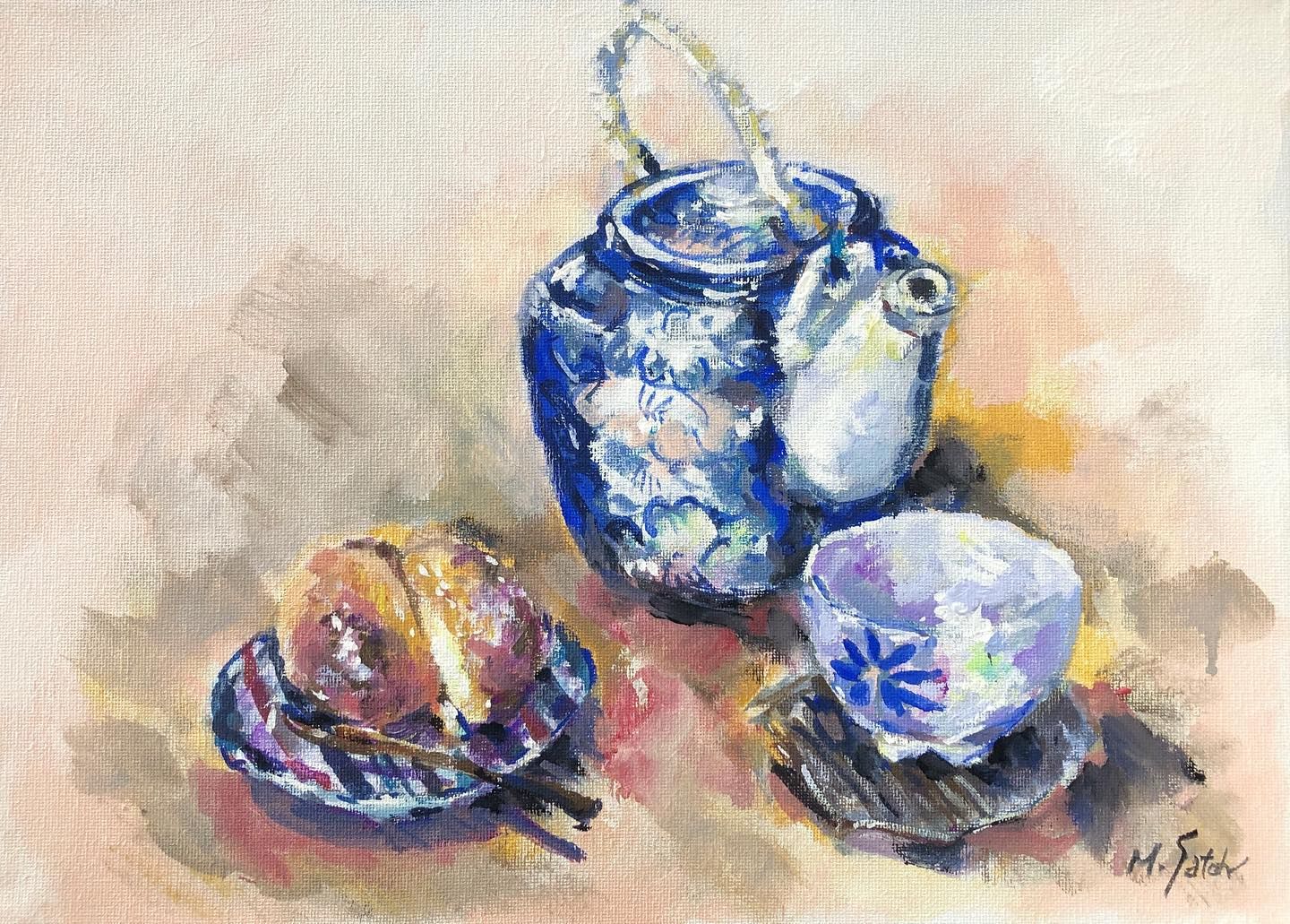 お茶のじかん」 アクリルガッシュ キャンバス F4 #アクリル画