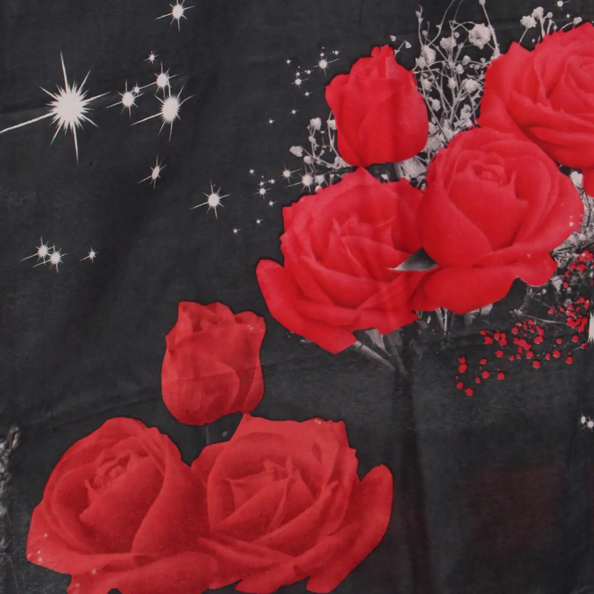 2枚の枕カバー付き赤いバラのベッドシートカバーの3D印刷された寝具