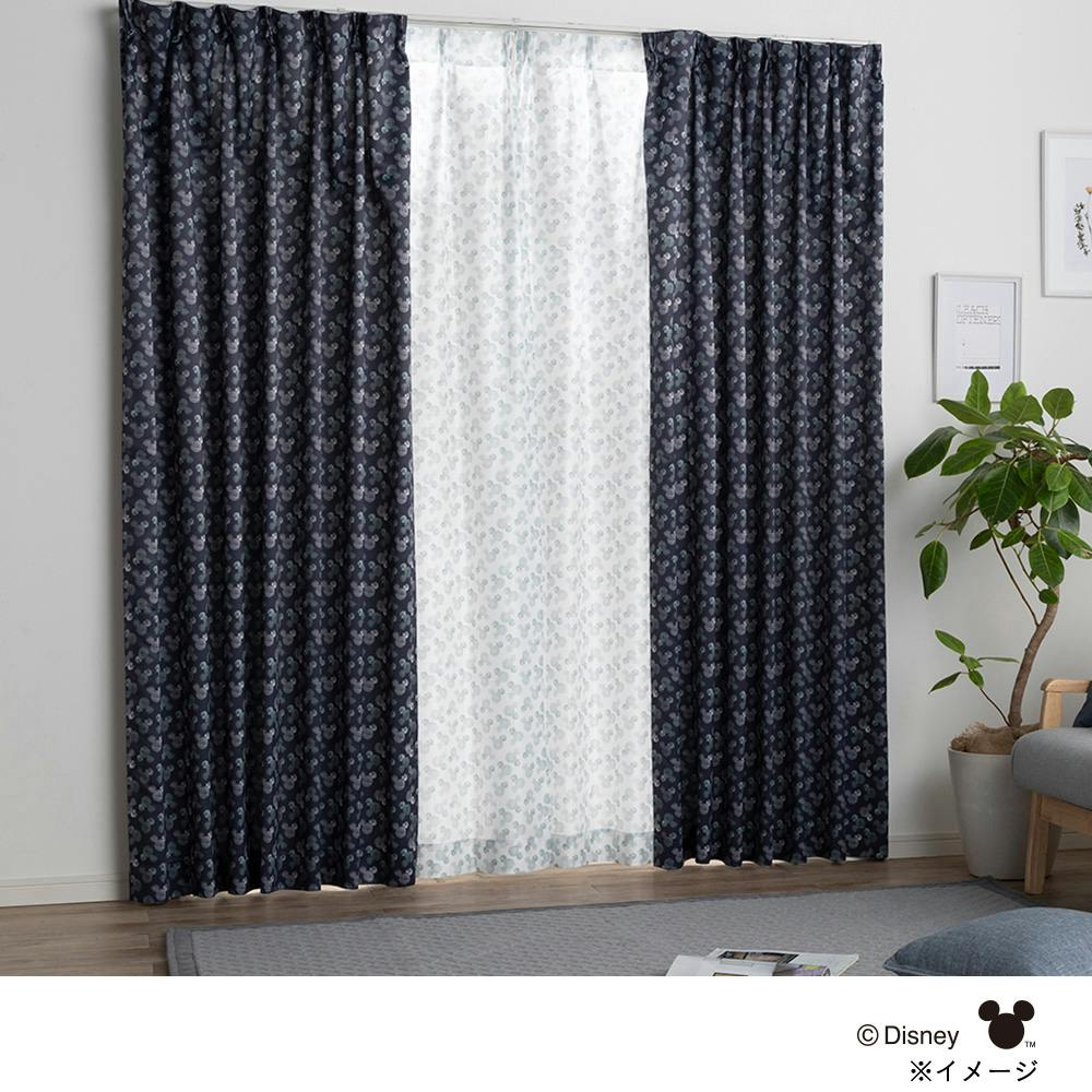 ディズニー 4枚組セットカーテン ミッキーマウス/ドット ネイビー 100