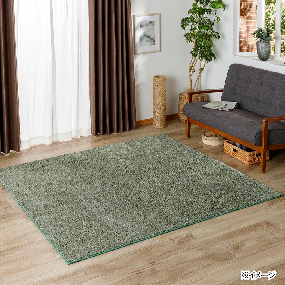 ＆Pet 洗えるシャギーラグ グリーン 185×185cm | ラグ・カーペット