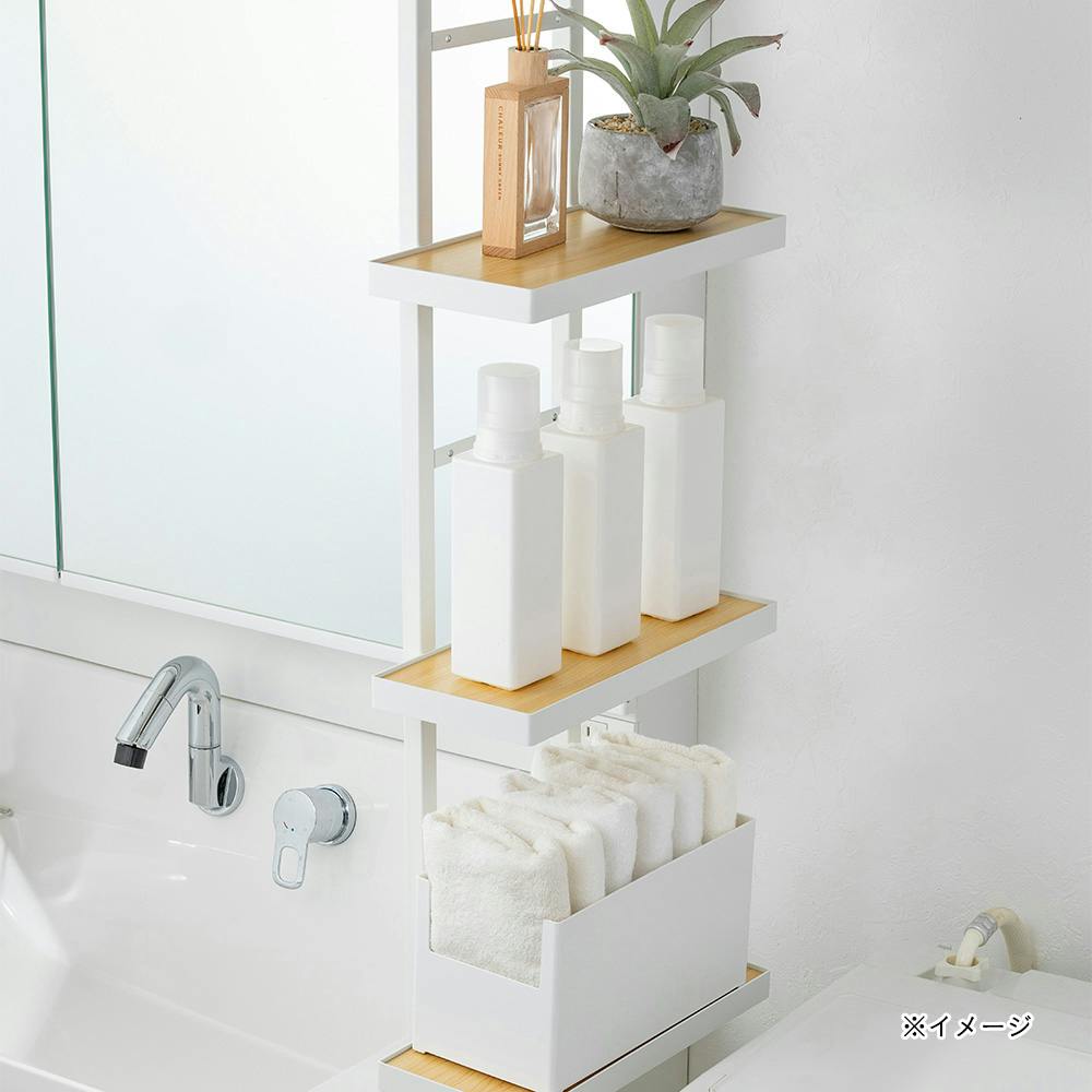 壁面＆すきま用 突っ張り収納ラック ホワイト | バスケット