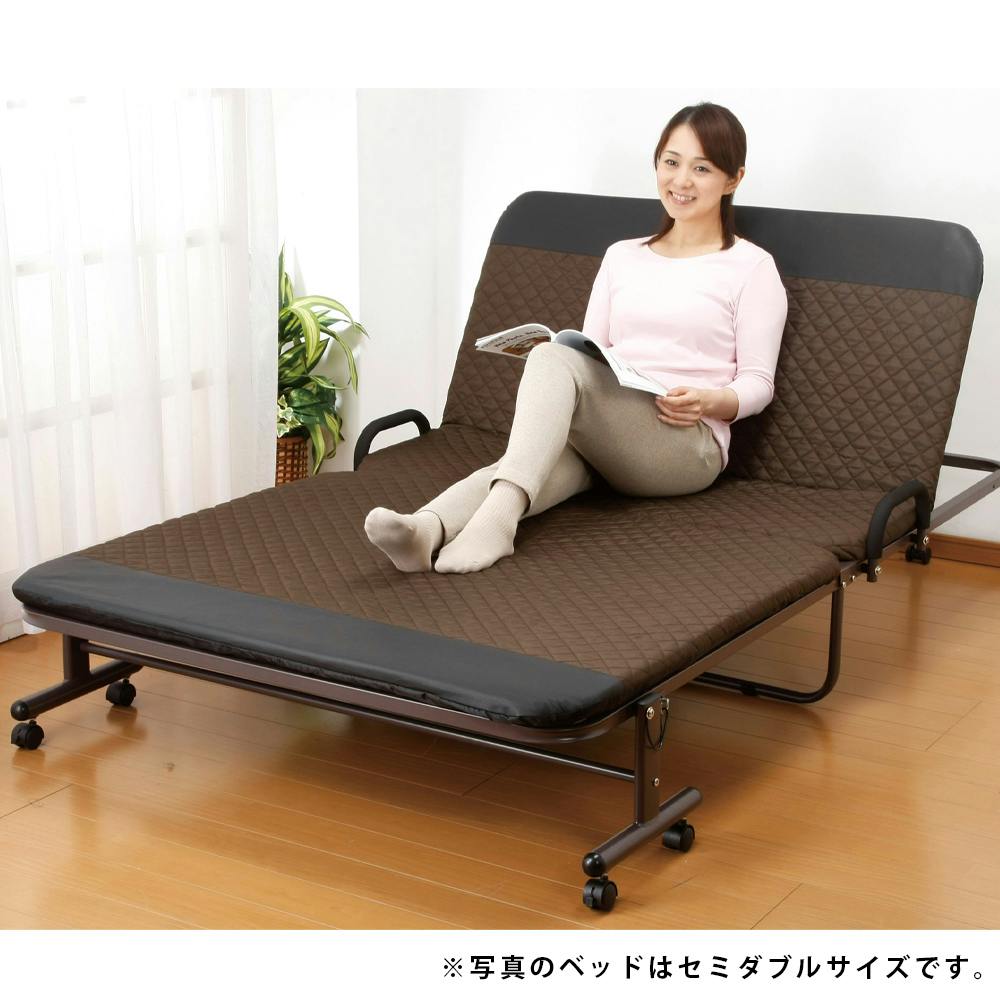 収納式 リクライニング ベッド 14段階 シングル ブラウン（14段階