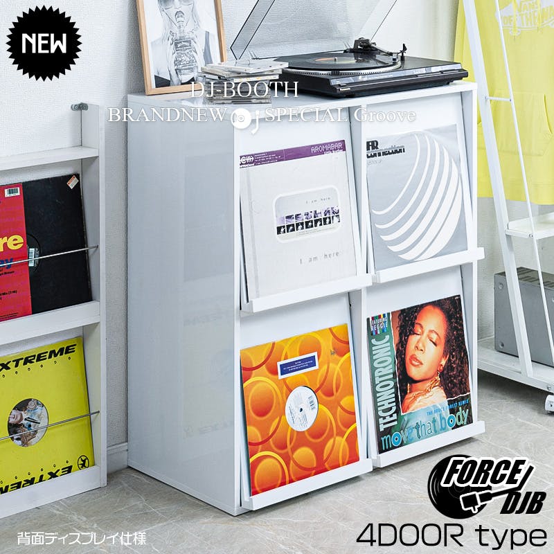 FORCE】両面ディスプレイ型レコードラック4DOORタイプ レコード収納