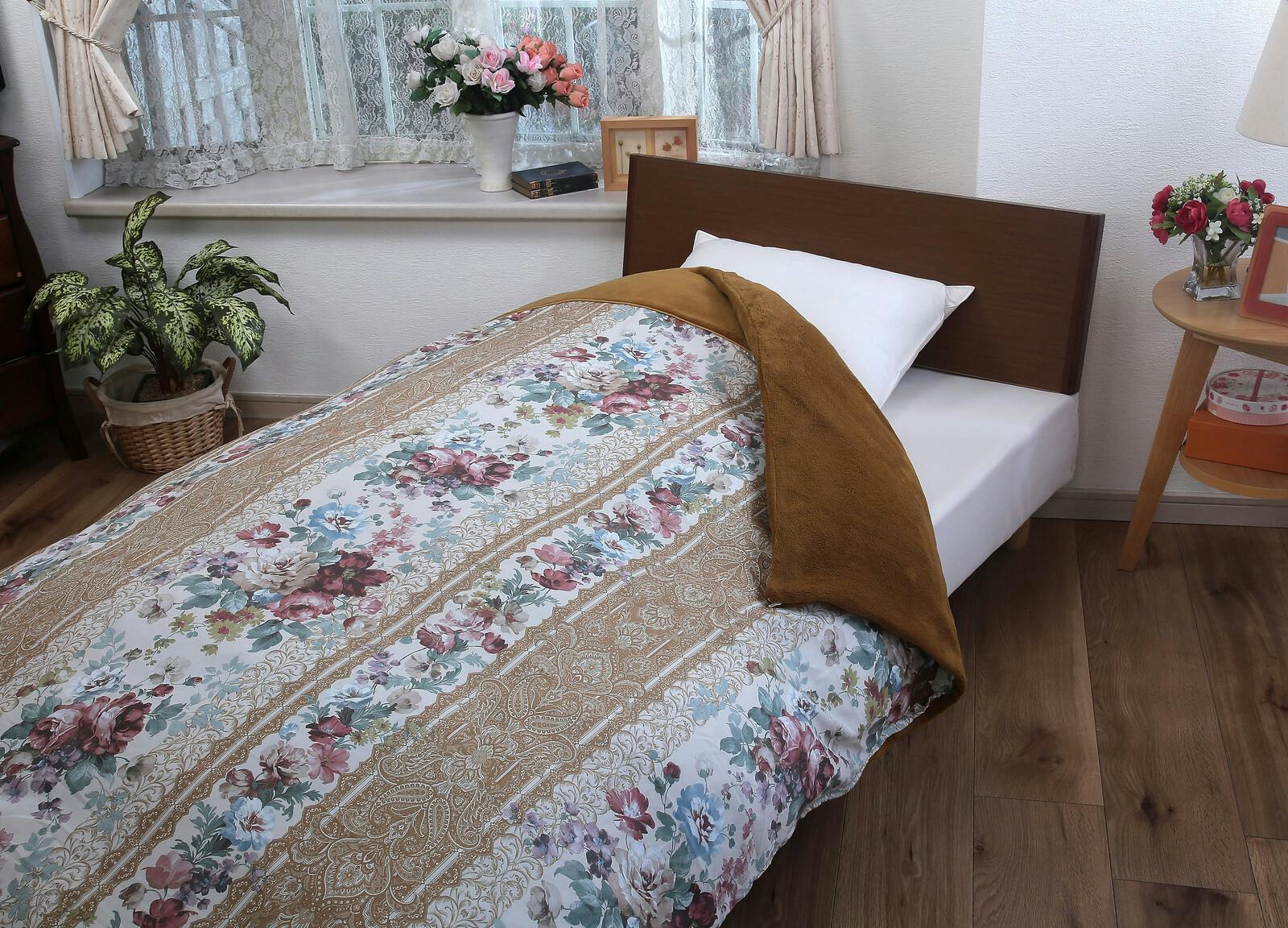 裏ボア毛布仕様ぽかぽかフリル付き掛布団カバー シングル ブルー