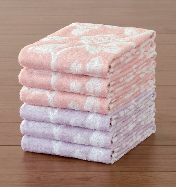 今治産ローズ柄 フェイスタオル 【6枚組】【ピンク】 【送料込み