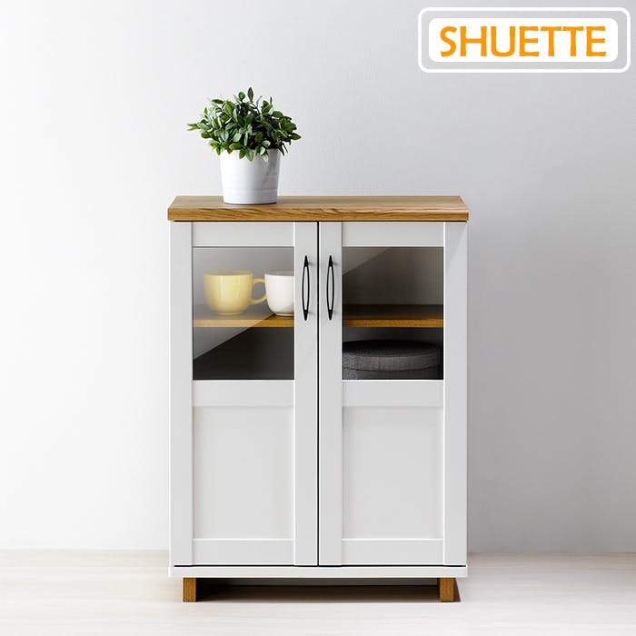 キャビネット フレンチカントリー 収納棚 白家具 木製 ガラス ガラス扉