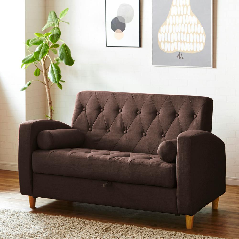 後藤家具物産 収納庫付き2人掛けソファー クララ/ブラウン色 Size：123