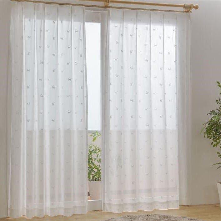 ユニベール「レースカーテン ホワイトキャット2 ホワイト」100×176cm 2