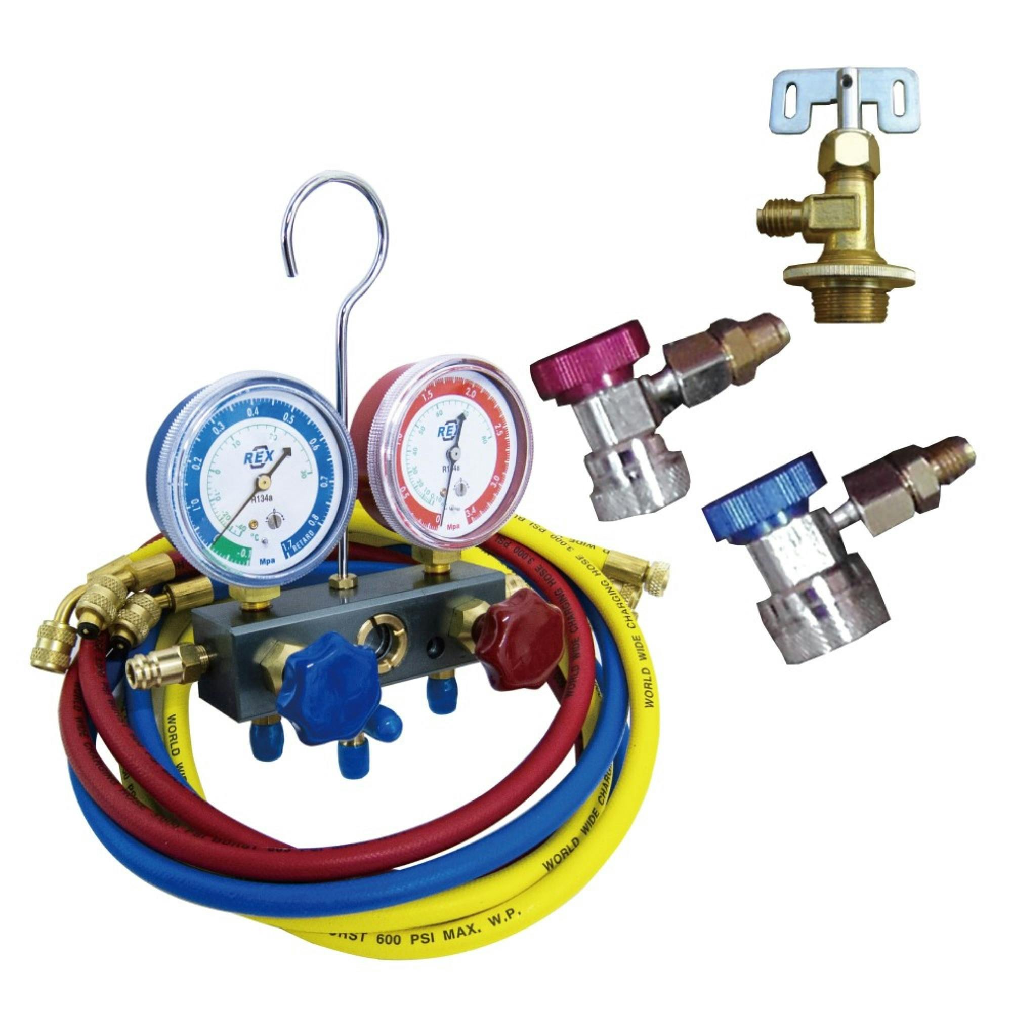 レックス R134a用 マニホールドゲージ バルブ式 クイックカプラ セット