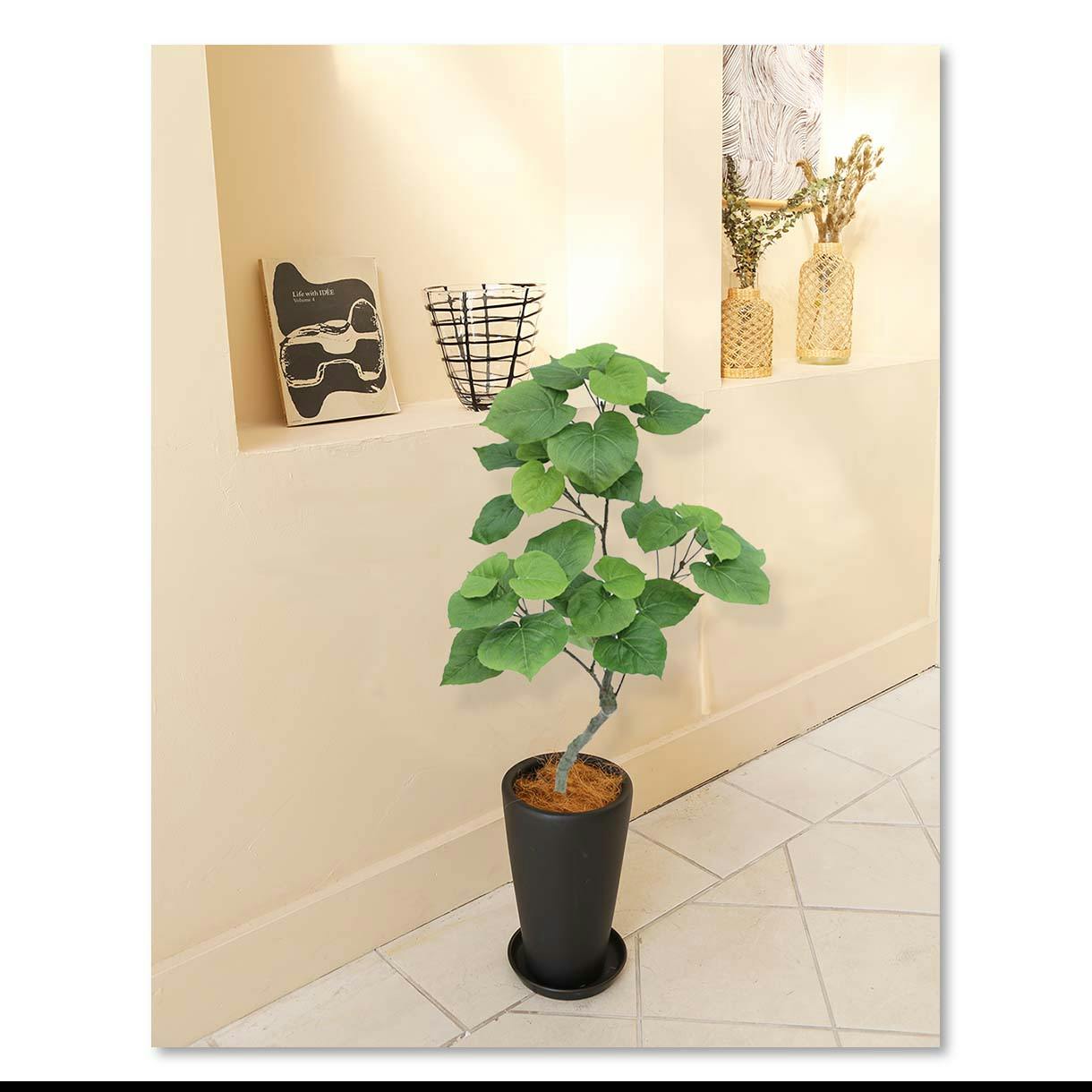 GREEN COFFRET ウンベラータスモールリーフ90陶器鉢付・黒 人工観葉