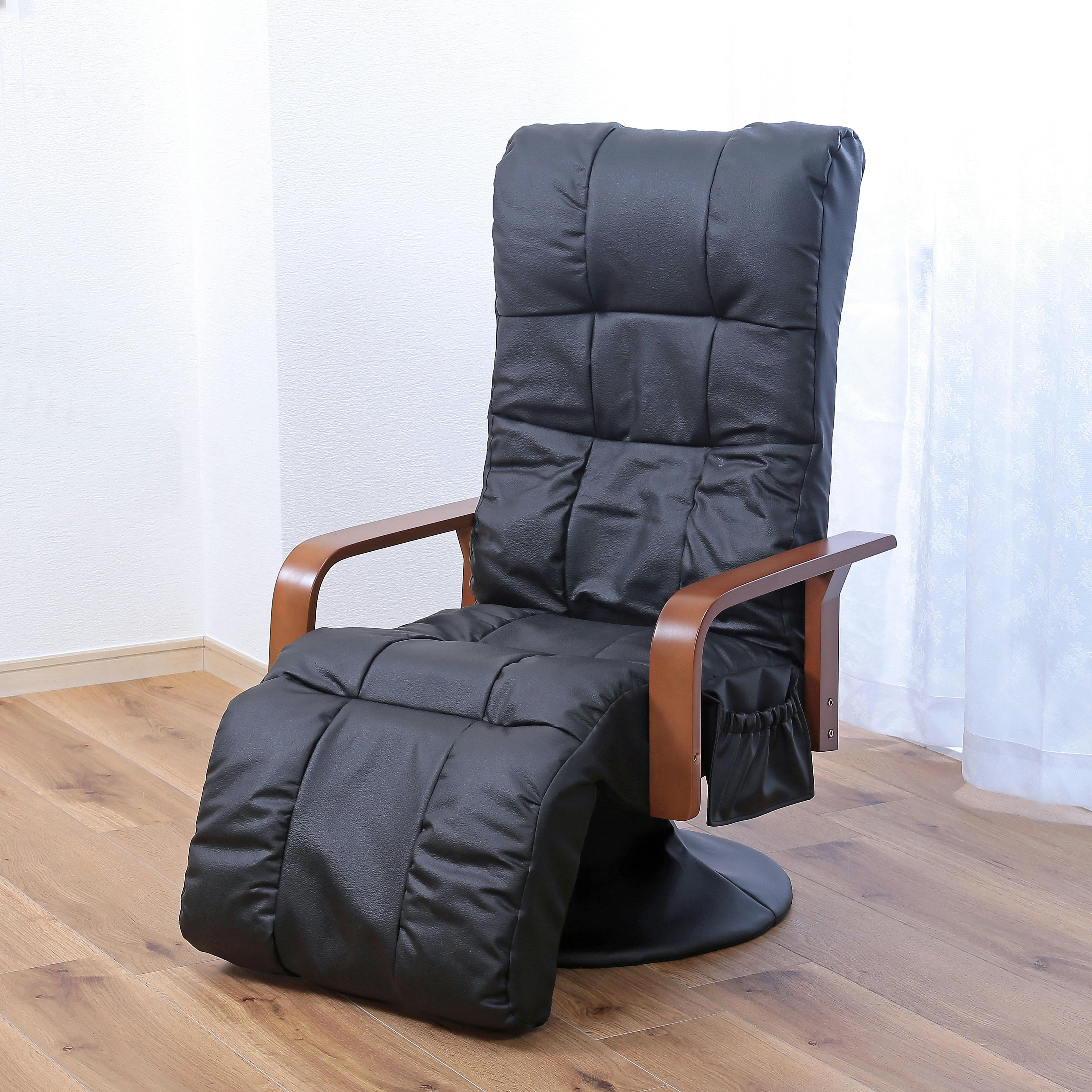 タック Vita 本革フットレスト付きリクライニングチェア ブラック TAN