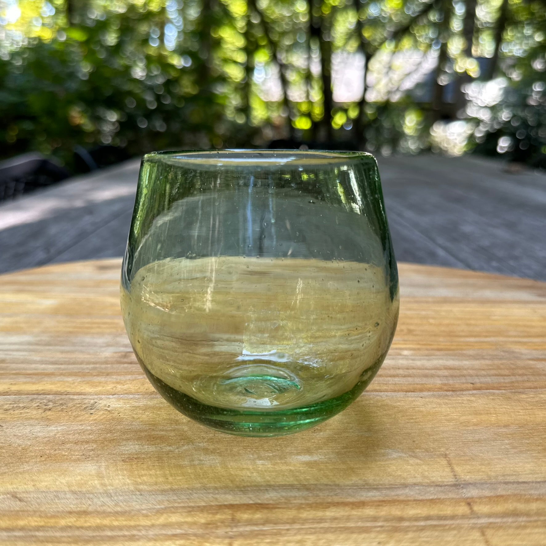 Handblown Green Stemless Wine Glasses | Intertwined: Handmade for Good