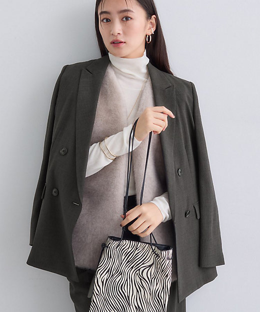 洗える／セットアップ可能】凹凸ストレッチ素材ダブルジャケット