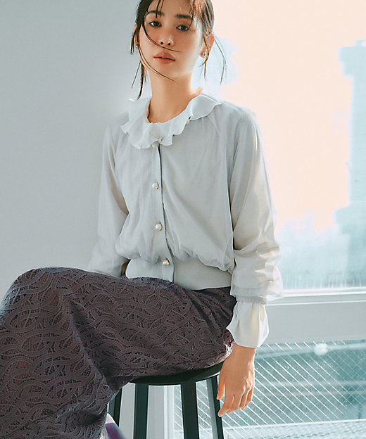 洗える】ジオメトリックレース Iライン スカート