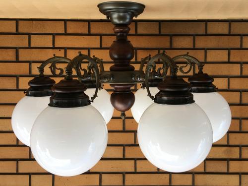 大正浪漫漂う モダンレトロなシャンデリア 8吋乳白丸【60W×6灯】ISGK