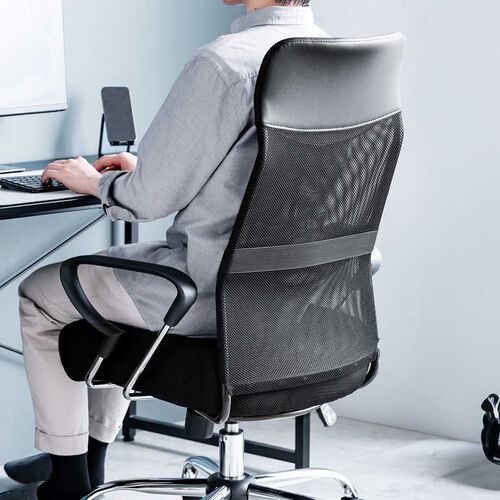 ワークチェア S字背もたれ ハイバック アームレスト付き ブラック 150