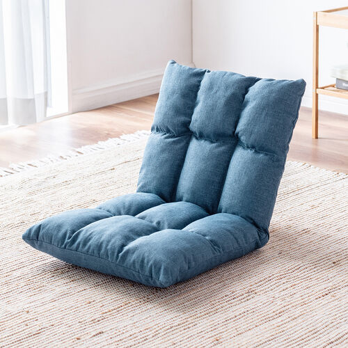 コンパクト座椅子 ファブリック生地 6段階リクライニング ブルー 150