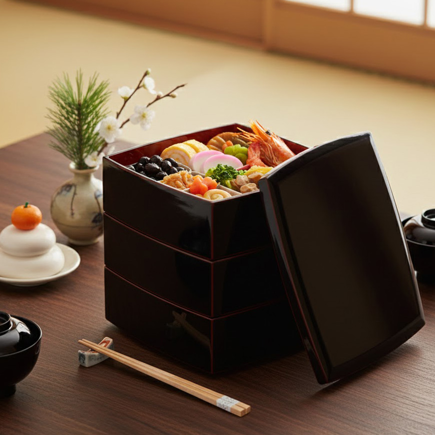 胴張三段重箱 溜内朱 6.5寸 木製 漆塗りお重箱 漆器の井助