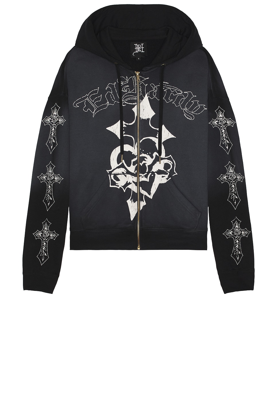 Ed Hardy Crosses Boxy Zip Hoodie in Sunfade Black | REVOLVE