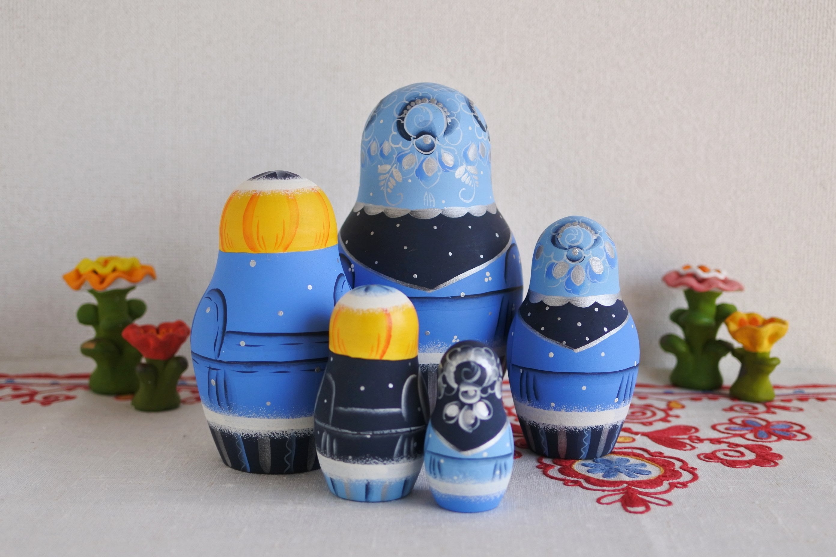 マトリョーシカ 雪ん子 5ピース キーロフ ブルー ロシア雑貨いりえの