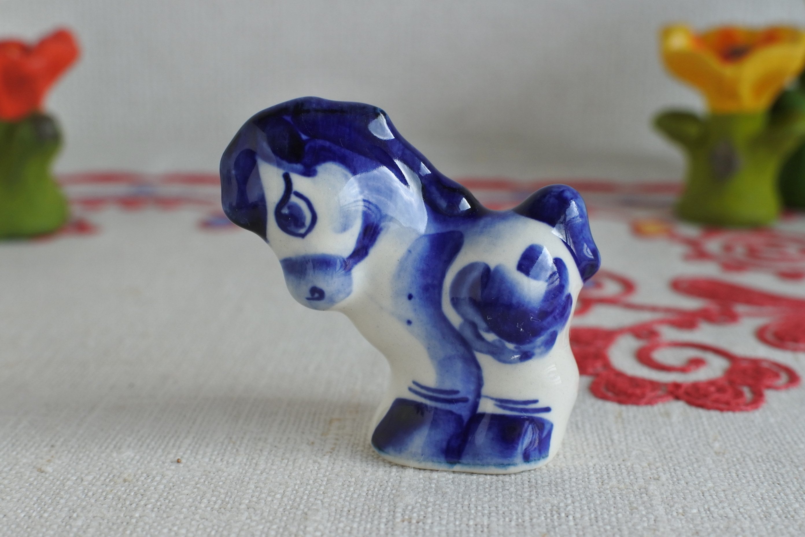 2026年干支午 ロシア製陶器 シベリアの青い馬 縁起物 ロシア雑貨いりえ