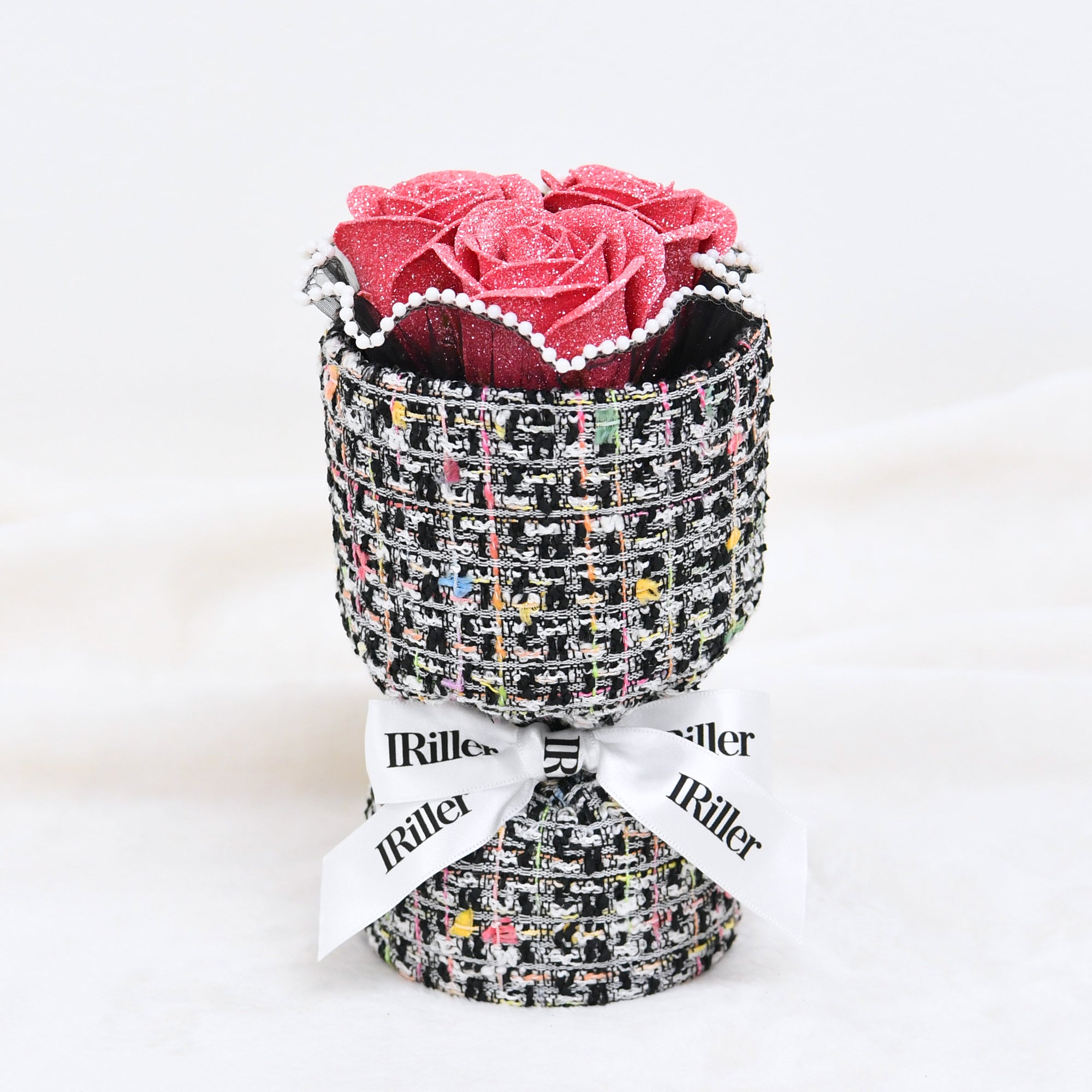 グリッターローズの花束 ピンクのバラ ツイードブーケ｜【公式