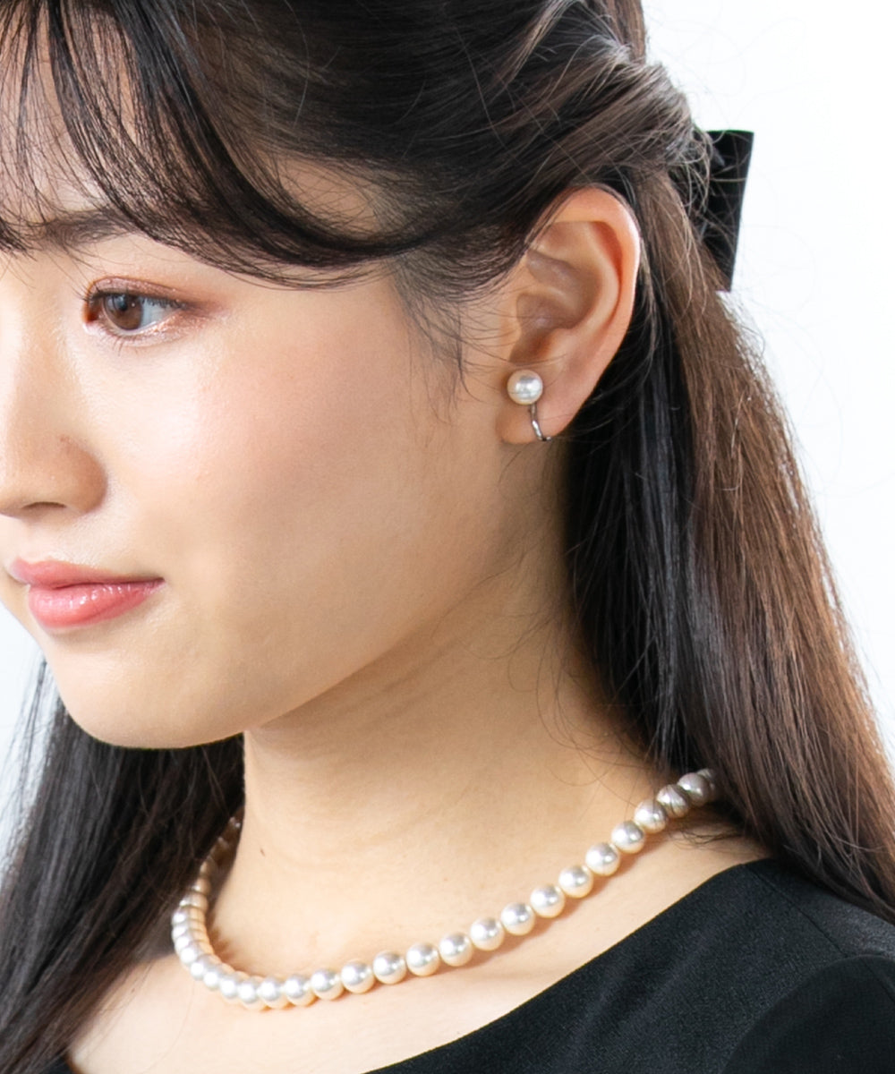 マグネット仕様】貝パールネックレス・耳飾りセット《8㎜玉/42cm》