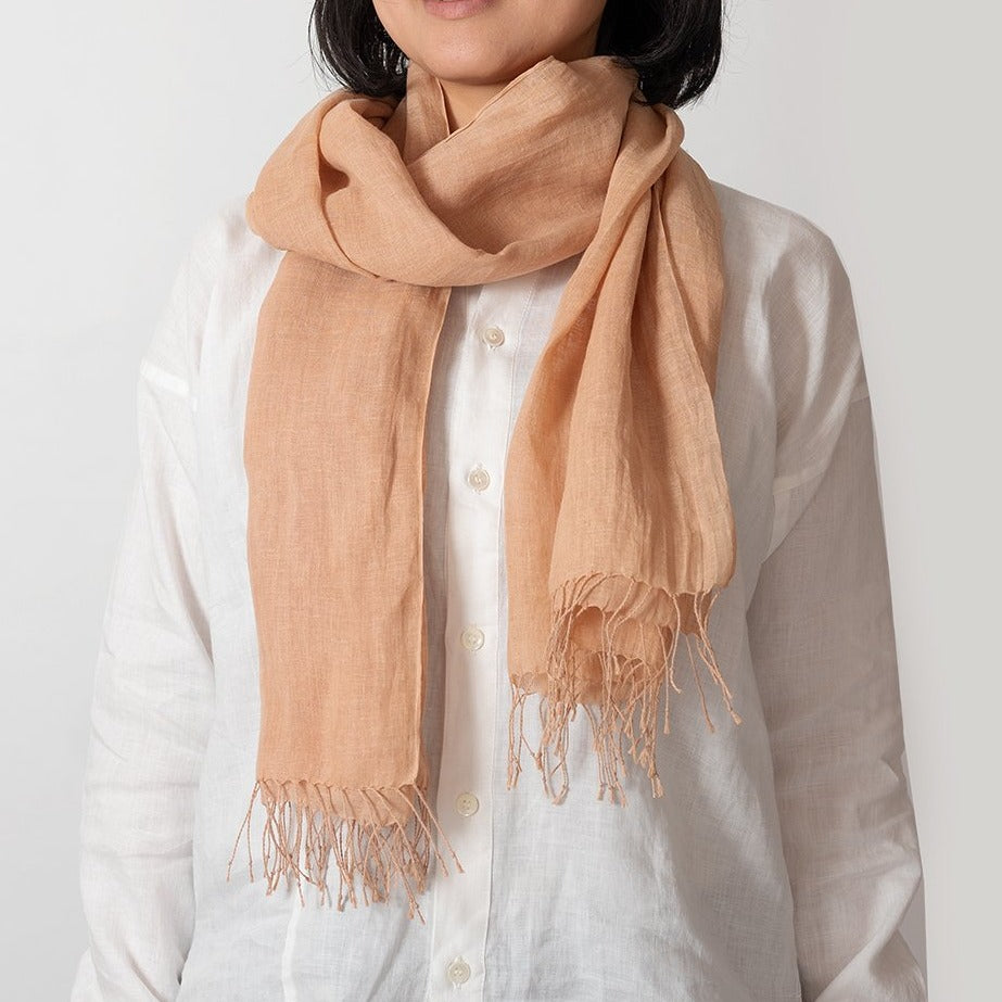 ストール］リネン/ピンクベージュ(アズキ)/大判