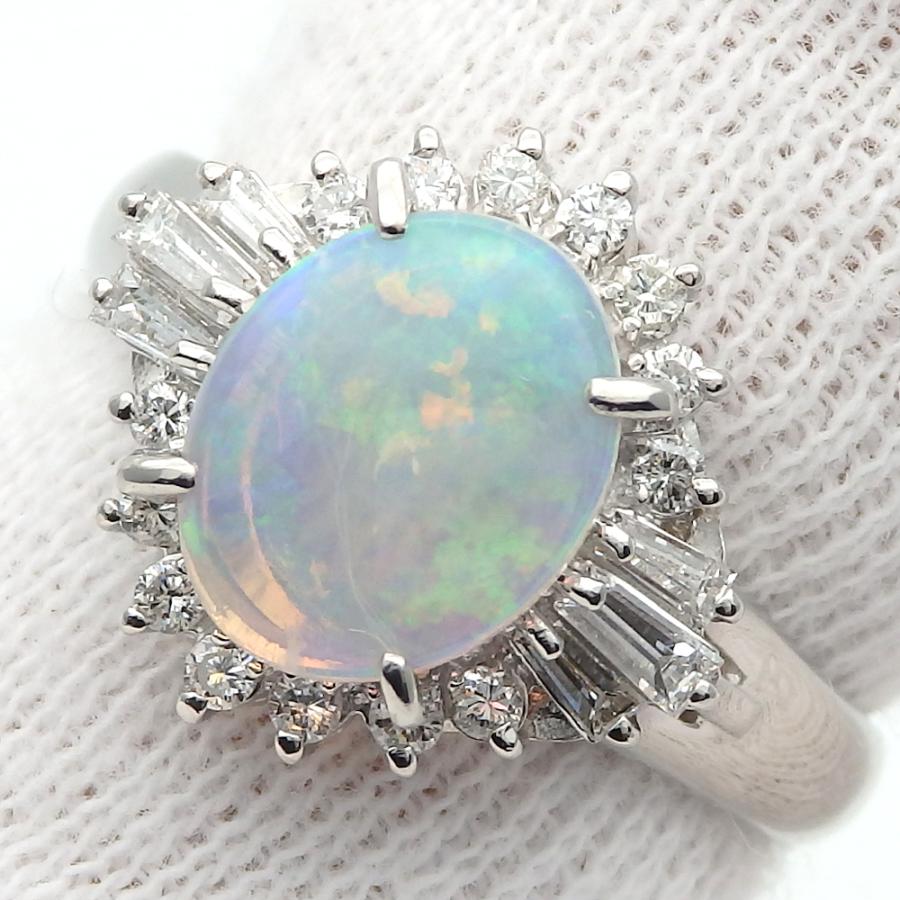 Pt900 プラチナ オパール ダイヤモンド 0.43ct 指輪 中古 美品 新品