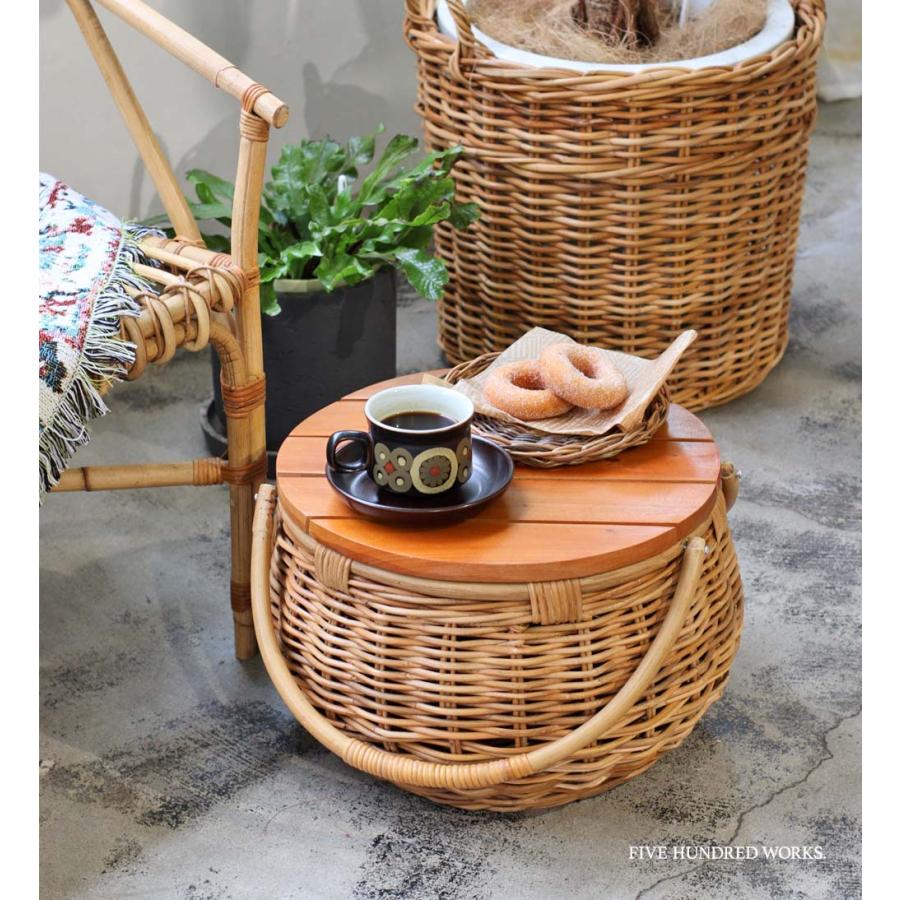 公式 バスケット テーブル 北欧 ミニ 藤 ラタン サイドテーブル 収納