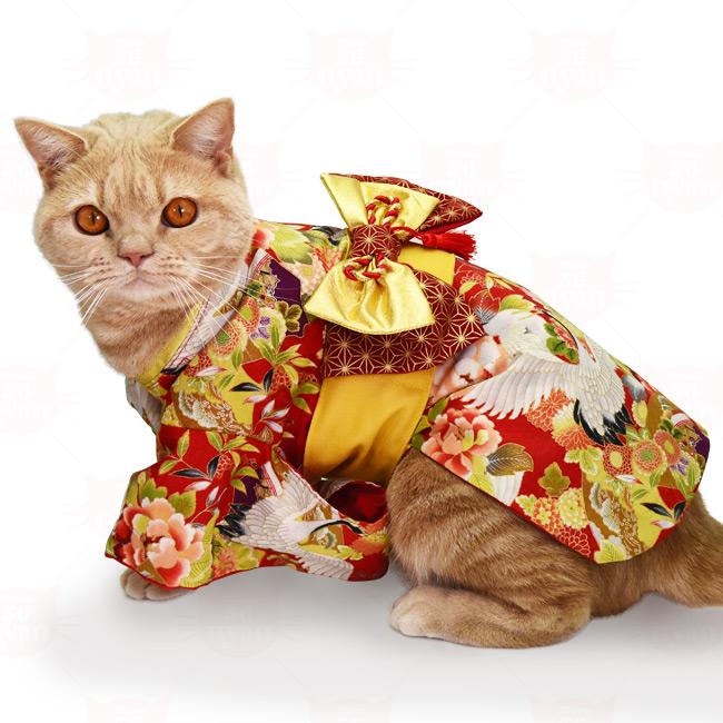 ゴロにゃんオリジナル 猫の着物 晴れ着 女の子用 美麗なる鶴の舞姫