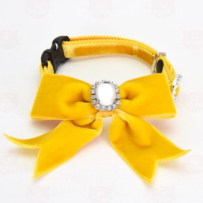 ゴロにゃんオリジナル 豪華ベルベットリボンおしゃれ猫首輪 クリスタル