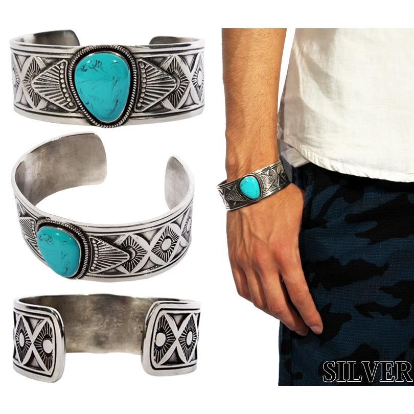 ブレスレット メンズ バングル シルバー ターコイズ カラー