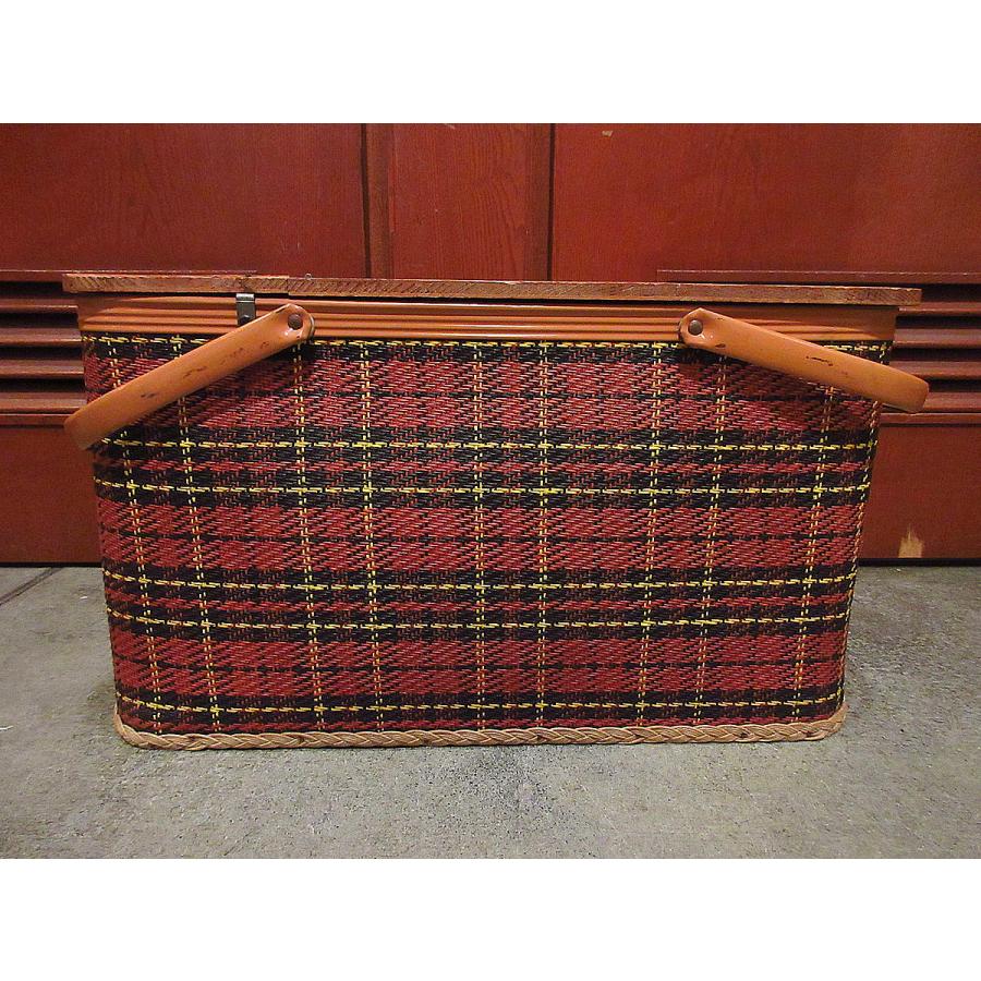 ビンテージ~70's○REDMONチェックピクニックバスケット○210621r7