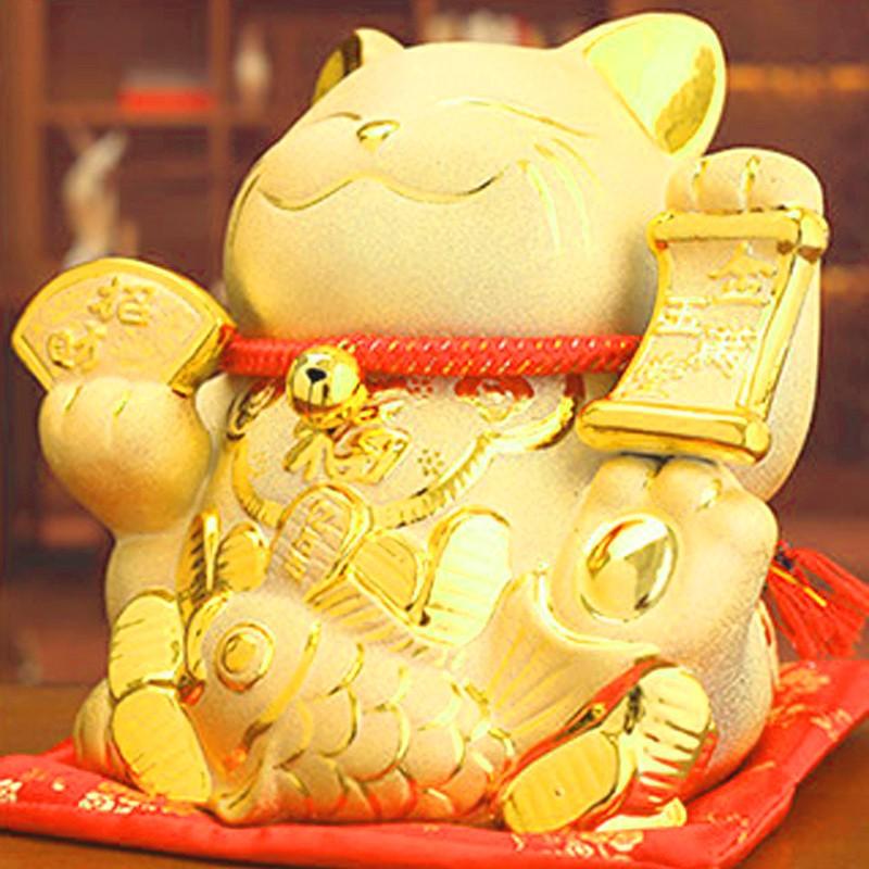 招き猫 置物 金猫 鯛 小判 陶磁器 縁起物 金運 商売繁盛 招福